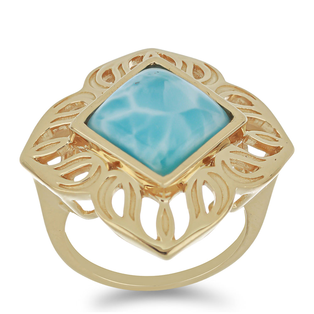 Anillo de Plata Bañada en Oro con Larimar 3 