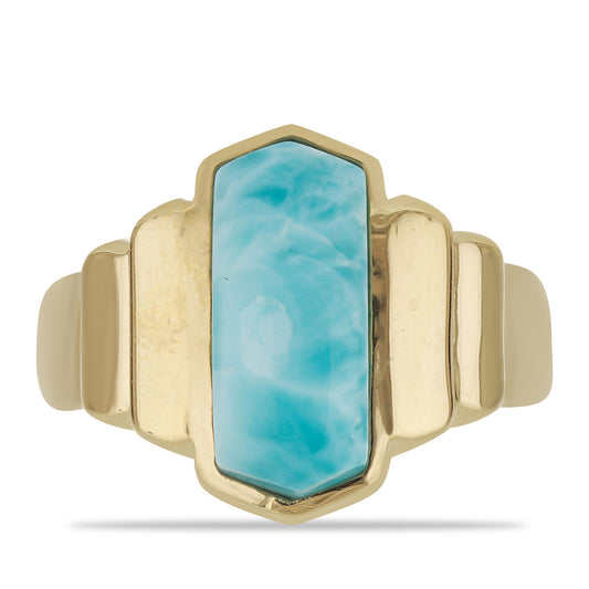 Anillo de Plata Bañada en Oro con Larimar