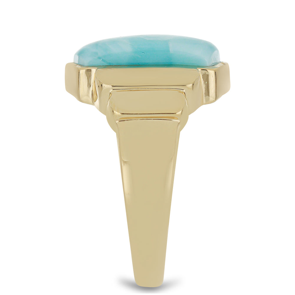 Anillo de Plata Bañada en Oro con Larimar 4 