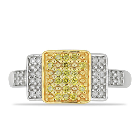 Anillo de Plata Bañada en Oro con Diamante Amarillo y Diamante blanco