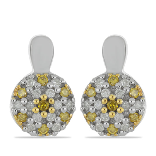 Pendientes de Plata Bañada en Oro con Diamante Amarillo y Diamante blanco