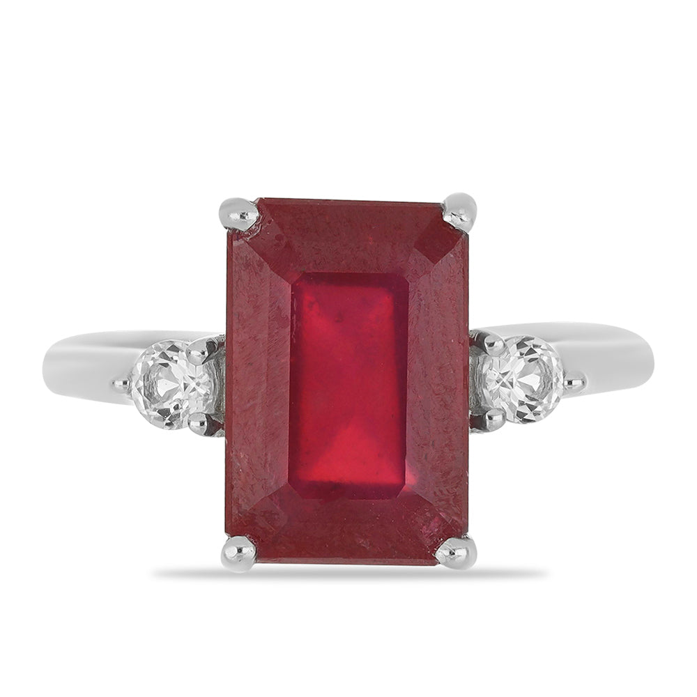 Anillo de Plata con Rubí de Madagascar y Topacio Blanco 1 
