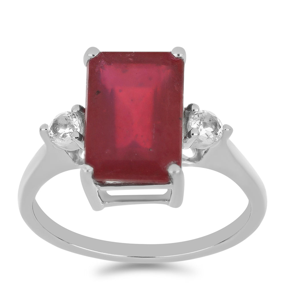 Anillo de Plata con Rubí de Madagascar y Topacio Blanco 3 