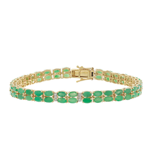 Pulsera de Plata Bañada en Oro con Esmeralda de Brasil y Diamante blanco