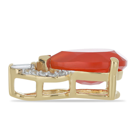 Colgante de Plata Bañada en Oro con Calcedonia roja y Zircón Blanco