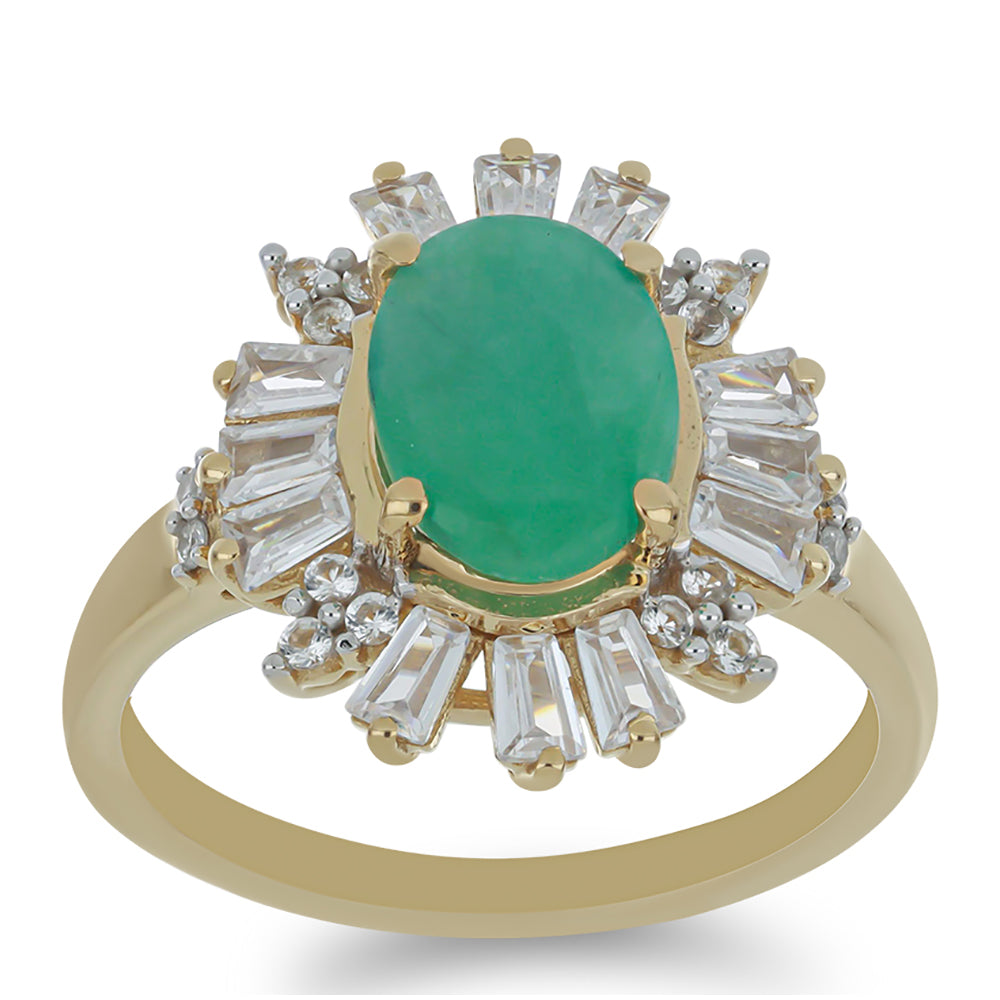 Anillo de Plata Bañada en Oro con Esmeralda de Brasil y Zircón Blanco 3 