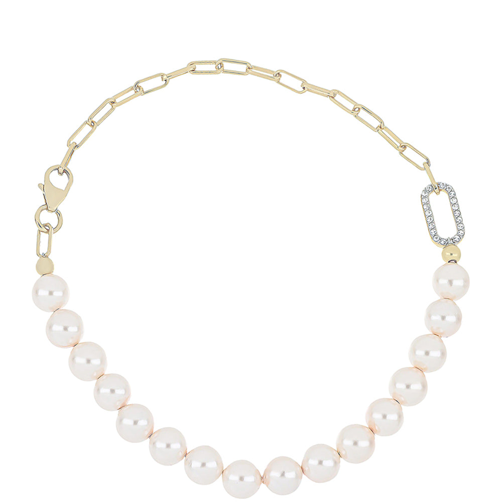 Pulsera de Plata Bañada en Oro con Perla de agua dulce melocotón y Topacio Blanco 1 