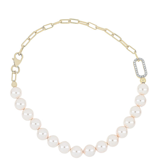 Pulsera de Plata Bañada en Oro con Perla de agua dulce melocotón y Topacio Blanco