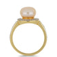 Anillo de Plata Bañada en Oro con Perla de agua dulce melocotón y Topacio Blanco
