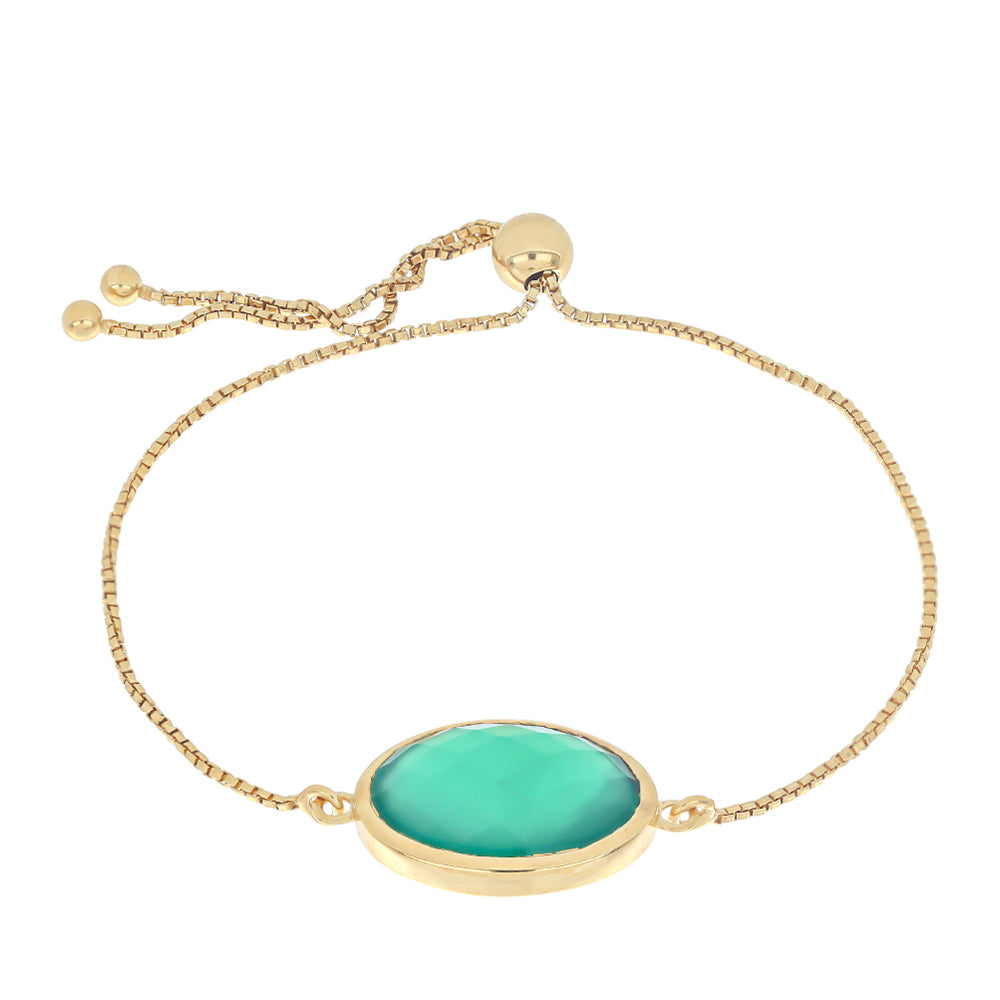 Pulsera de Plata Bañada en Oro con Ágata Verde 1 