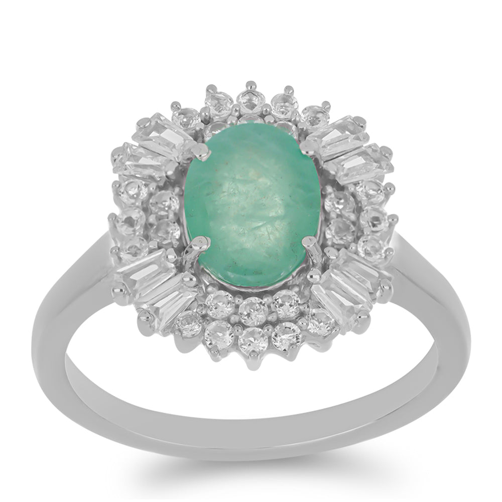 Anillo de Plata con Esmeralda de Brasil y Zircón Blanco 2 