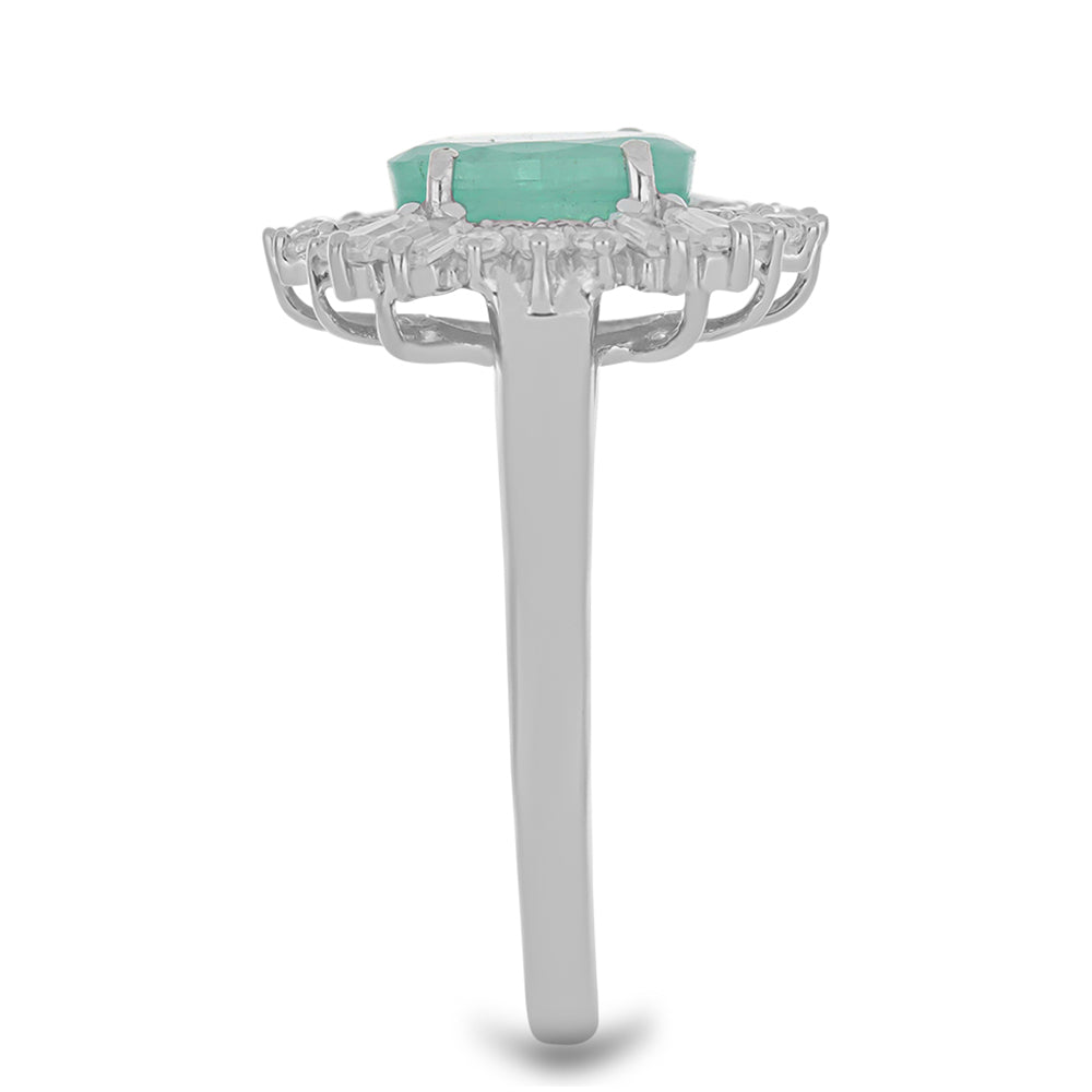 Anillo de Plata con Esmeralda de Brasil y Zircón Blanco 4 