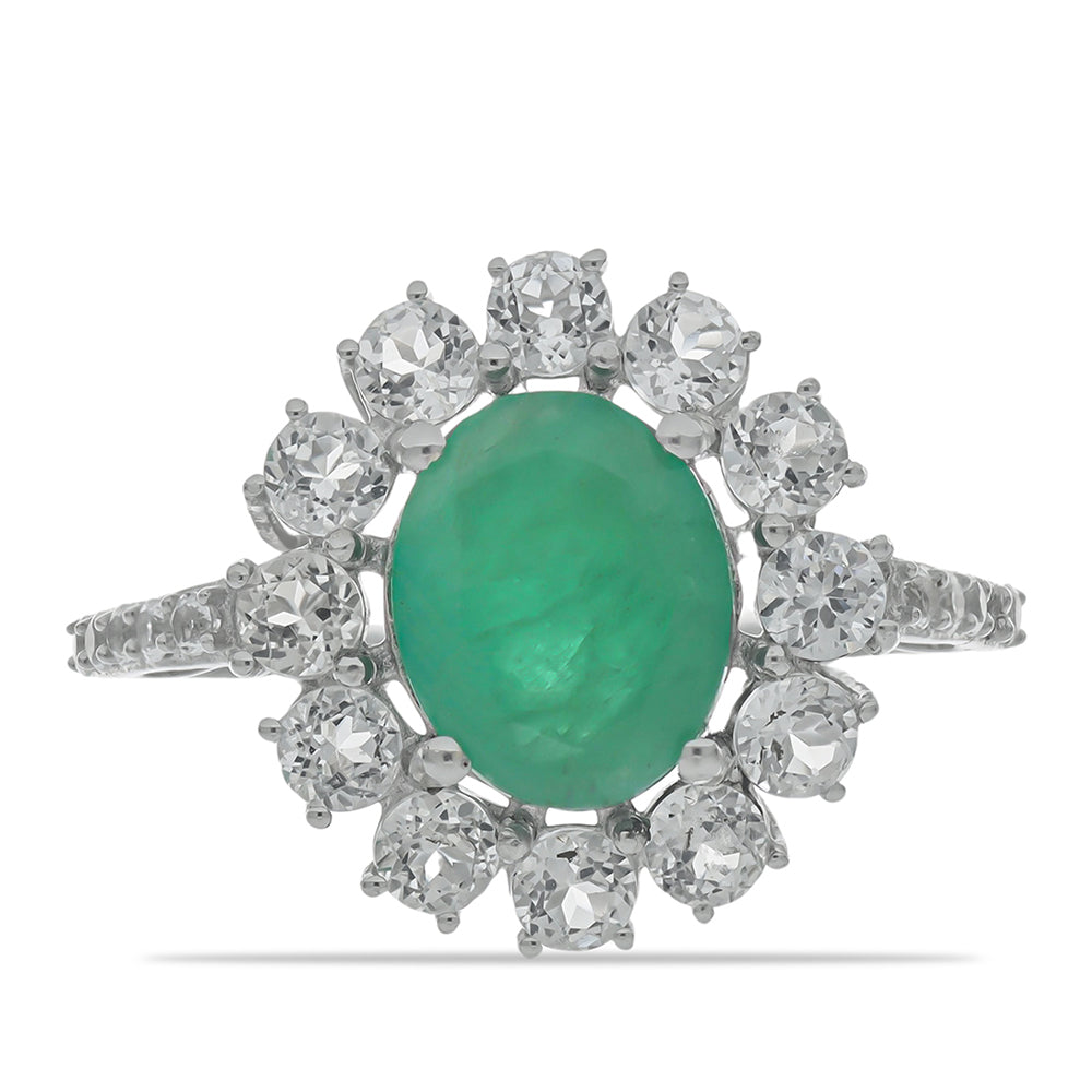 Anillo de Plata con Esmeralda de Brasil y Topacio Blanco 1 