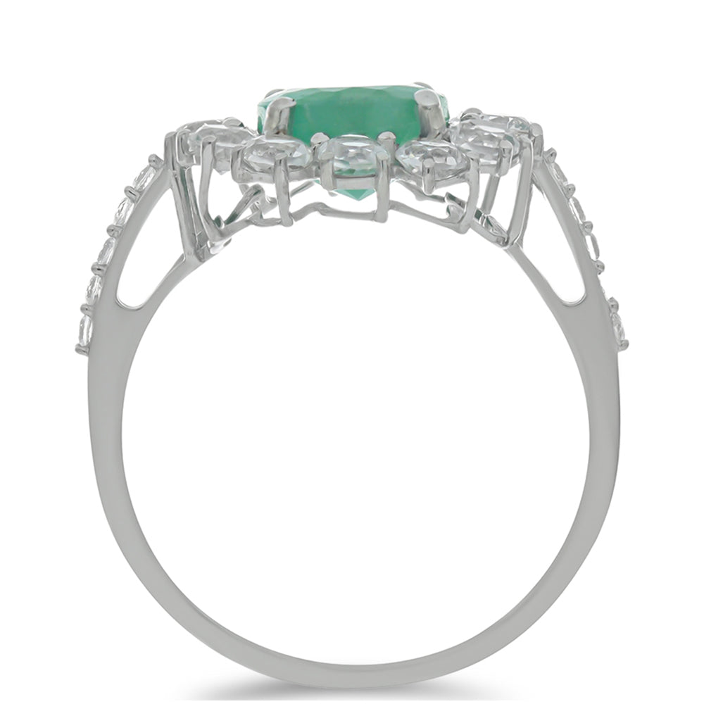 Anillo de Plata con Esmeralda de Brasil y Topacio Blanco 2 