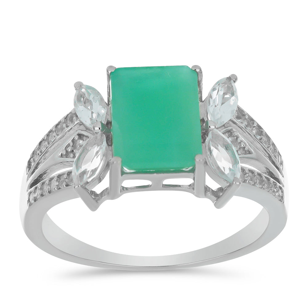 Anillo de Plata con Esmeralda de Brasil y Topacio Blanco 3 