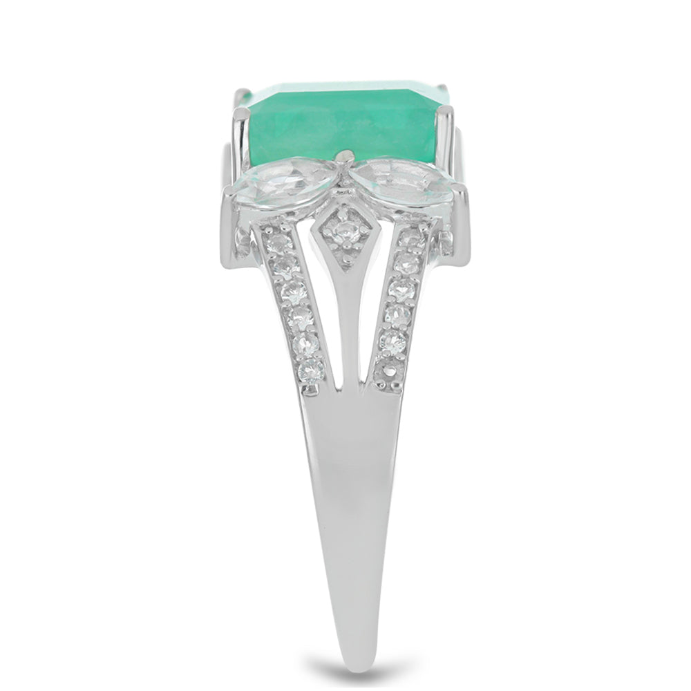 Anillo de Plata con Esmeralda de Brasil y Topacio Blanco 4 