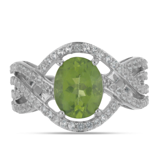 Anillo de Plata con Peridoto de Changbai y Topacio Blanco