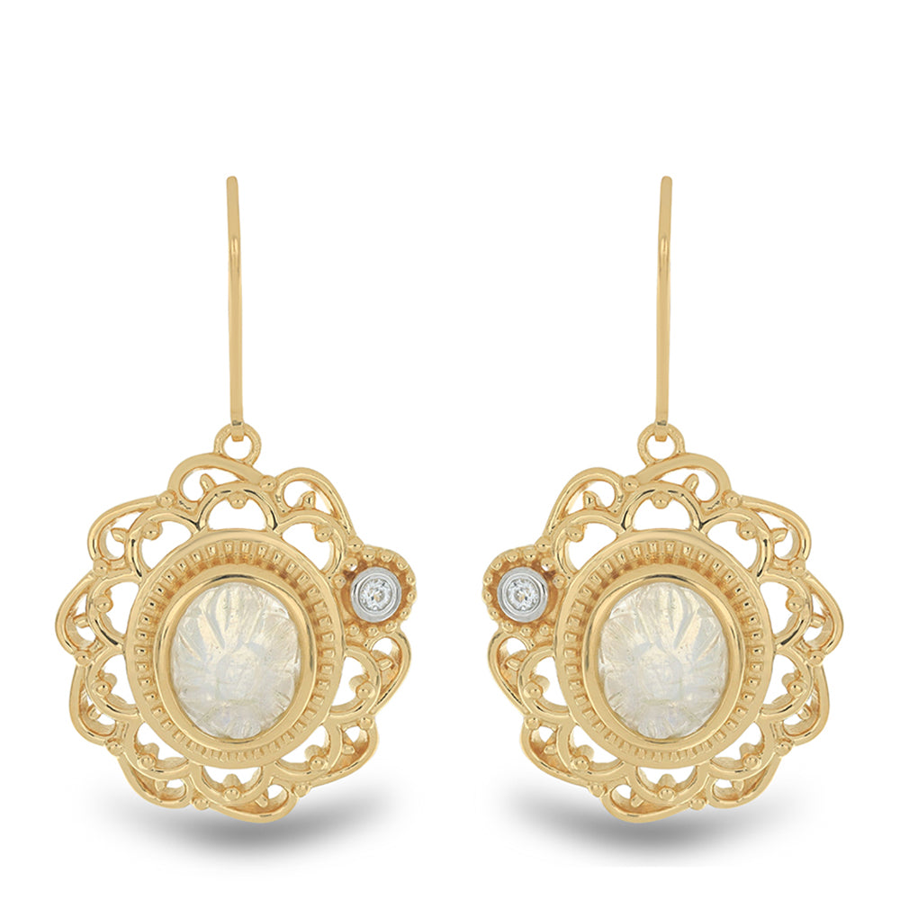 Pendientes de Plata Bañada en Oro con Piedra Lunar Arco Iris y Topacio Blanco