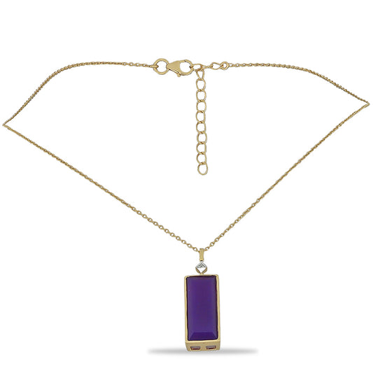 Collar de Plata Bañada en Oro con Ágata Púrpura y Topacio Blanco