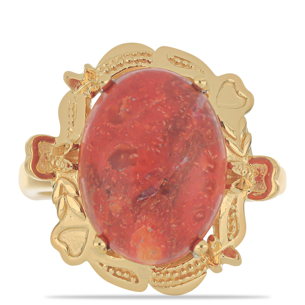 Anillo de Plata Bañada en Oro con Coral de Esponja Roja 1 