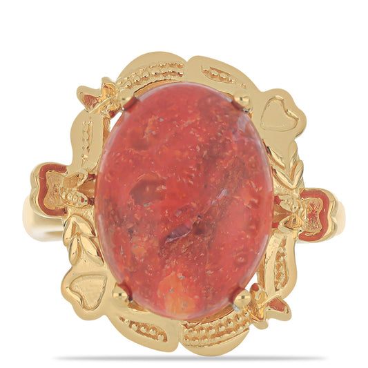 Anillo de Plata Bañada en Oro con Coral de Esponja Roja