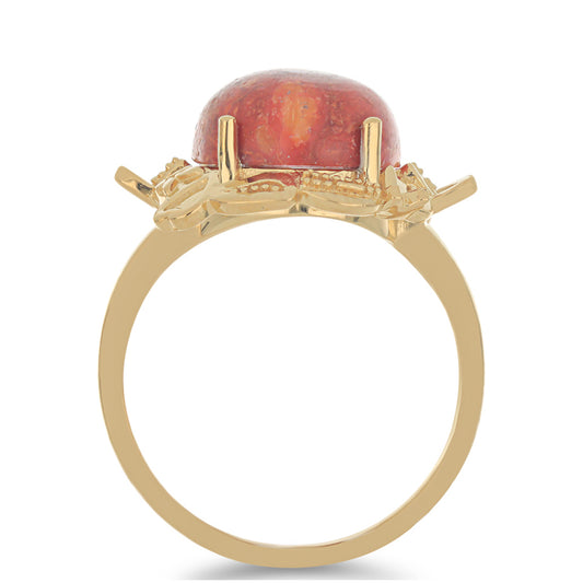 Anillo de Plata Bañada en Oro con Coral de Esponja Roja