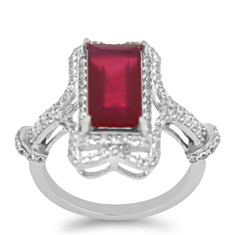 Anillo de Plata con Rubí de Madagascar y Topacio Blanco 2 