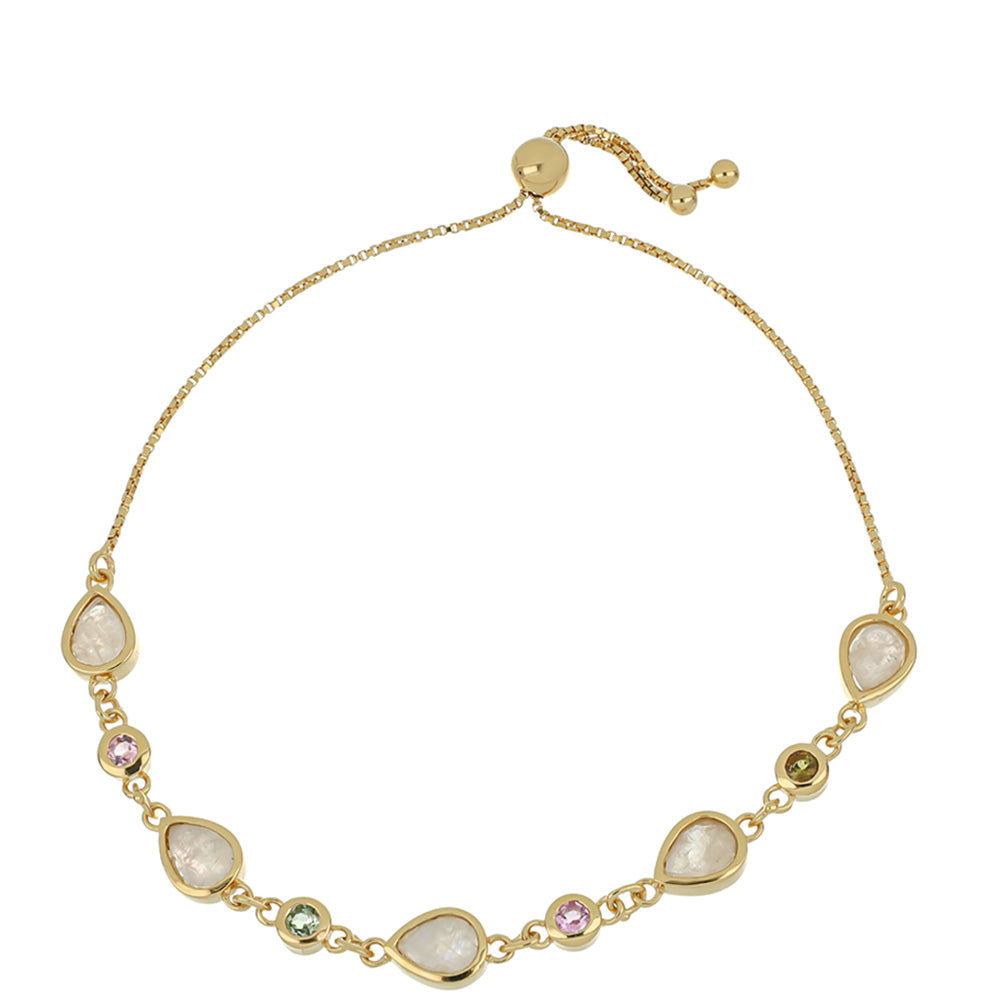 Pulsera de Plata Bañada en Oro con Piedra Lunar Arco Iris y Turmalina Arco Iris Pelmadulla 1 