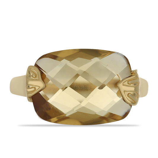 Anillo de Plata Bañada en Oro con Cuarzo Coñac
