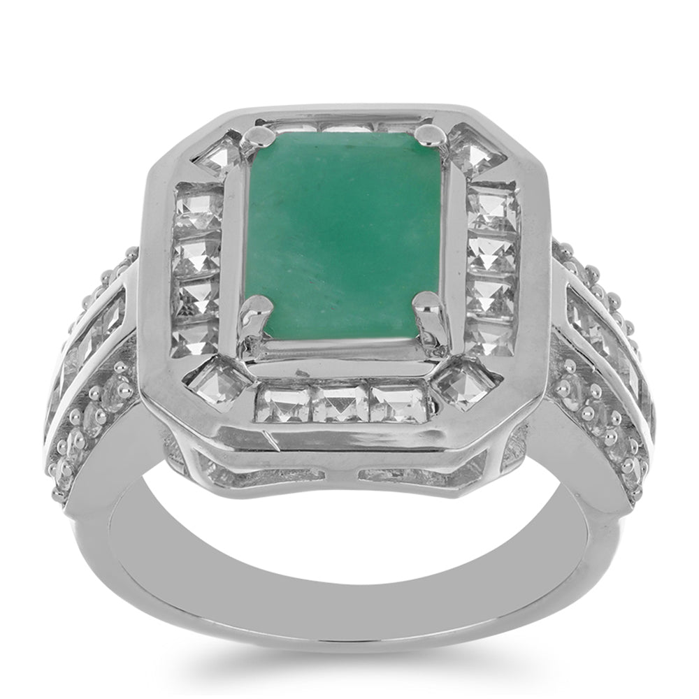 Anillo de Plata con Esmeralda de Brasil y Topacio Blanco 3 