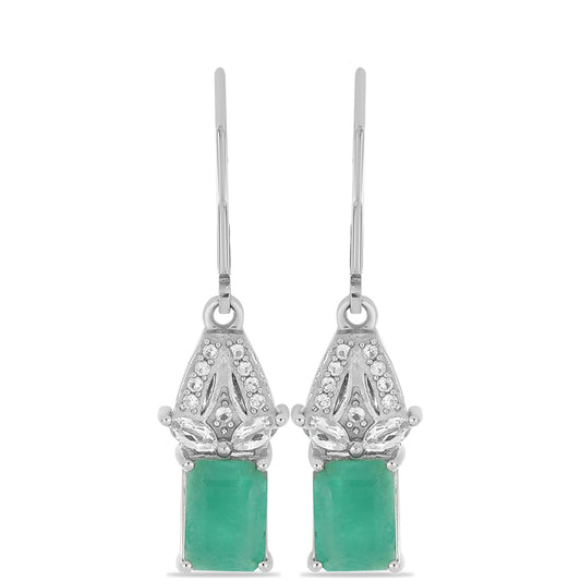 Pendientes de Plata con Esmeralda de Brasil y Topacio Blanco