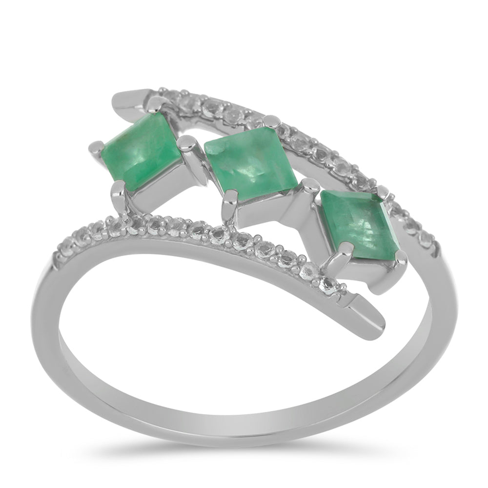 Anillo de Plata con Esmeralda de Brasil y Topacio Blanco 3 