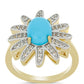Anillo de Plata Bañada en Oro con Turquesa Bella Durmiente y Topacio Blanco