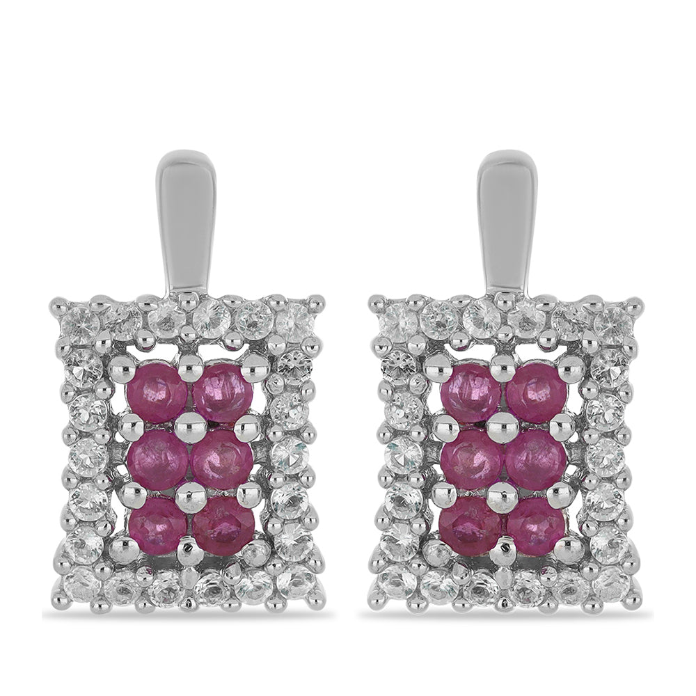 Pendientes de Plata con Rubí de Madagascar y Topacio Blanco 1 