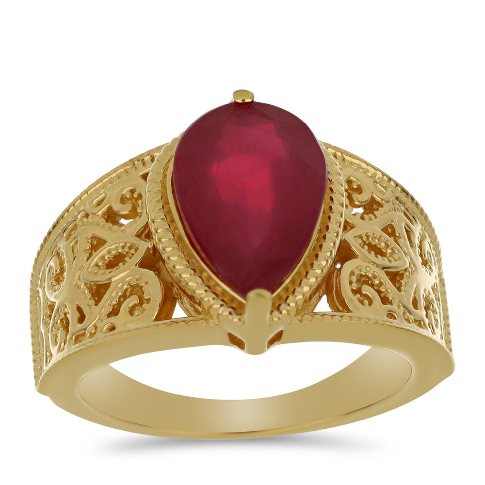 Anillo de Plata Bañada en Oro con Rubí de Madagascar 3 
