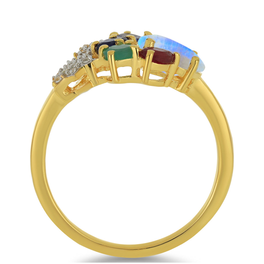Anillo de Plata Bañada en Oro con Piedra Lunar Arco Iris y Tanzanita 2 