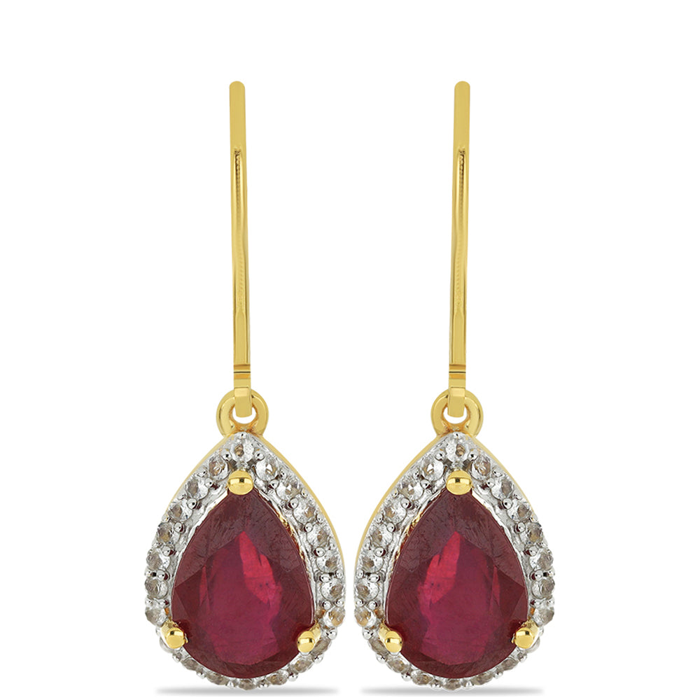 Pendientes de Plata Bañada en Oro con Rubí de Madagascar y Topacio Blanco