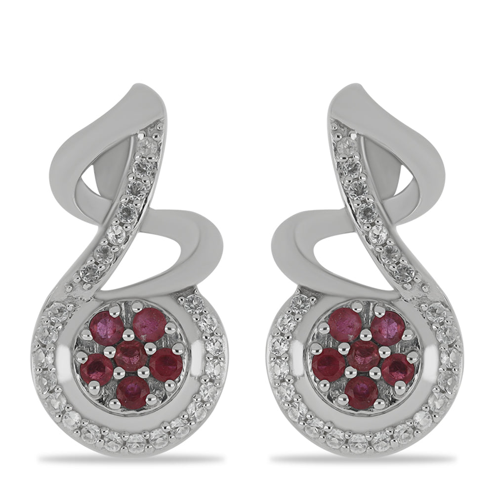 Pendientes de Plata con Rubí de Madagascar y Topacio Blanco 1 