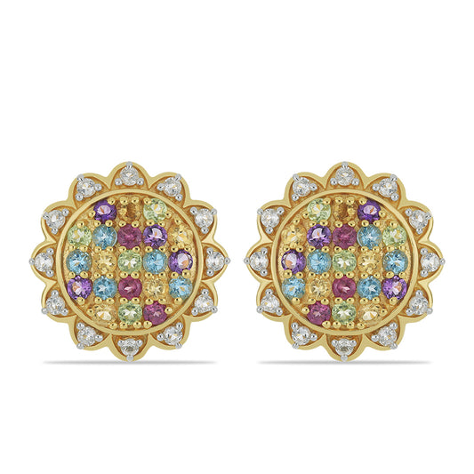 Pendientes de Plata Bañada en Oro con Granate Rodolita de Minas Gerais y Citrino de los Montes Urales