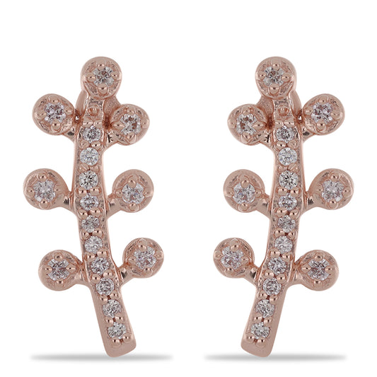 Pendientes de Plata Bañada en Oro Rosa con Diamante Rosa