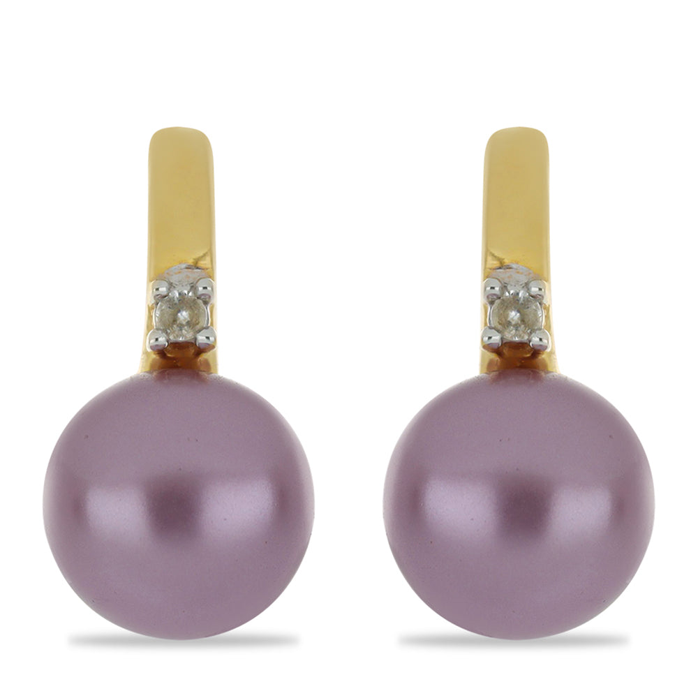 Pendientes de Plata Bañada en Oro con Perla Púrpura de Agua dulce y Topacio Blanco