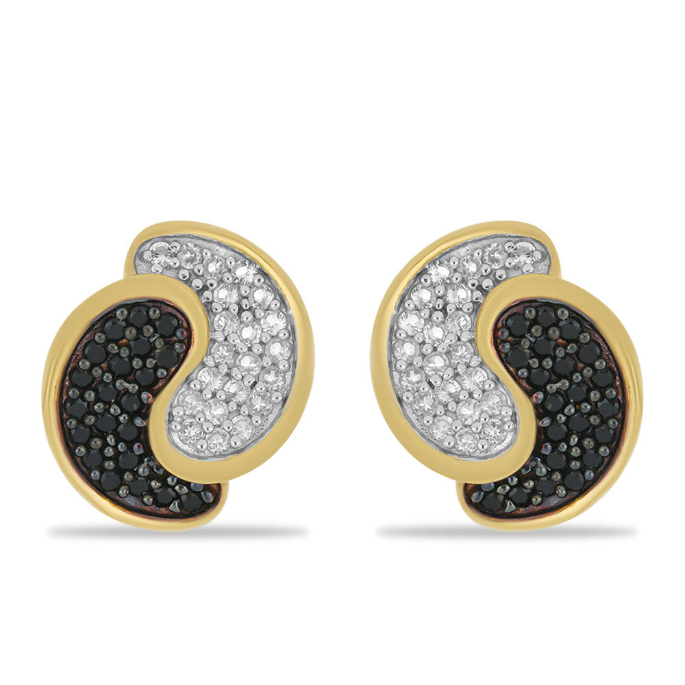 Pendientes de Plata Bañada en Oro con Espinela Negra y Topacio Blanco 1 