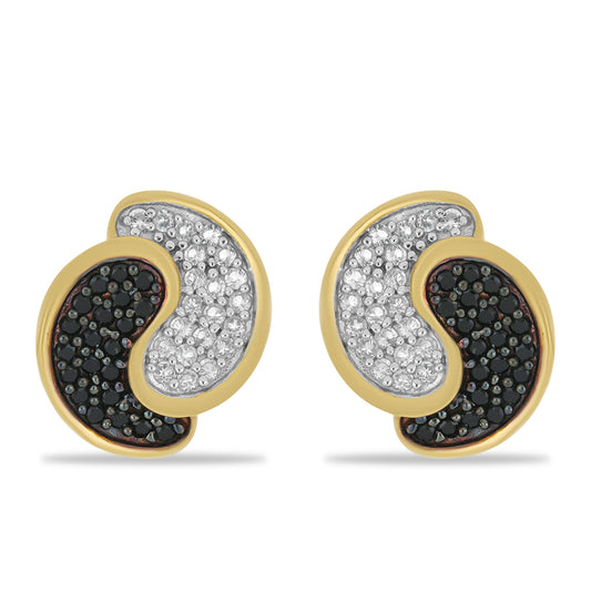 Pendientes de Plata Bañada en Oro con Espinela Negra y Topacio Blanco