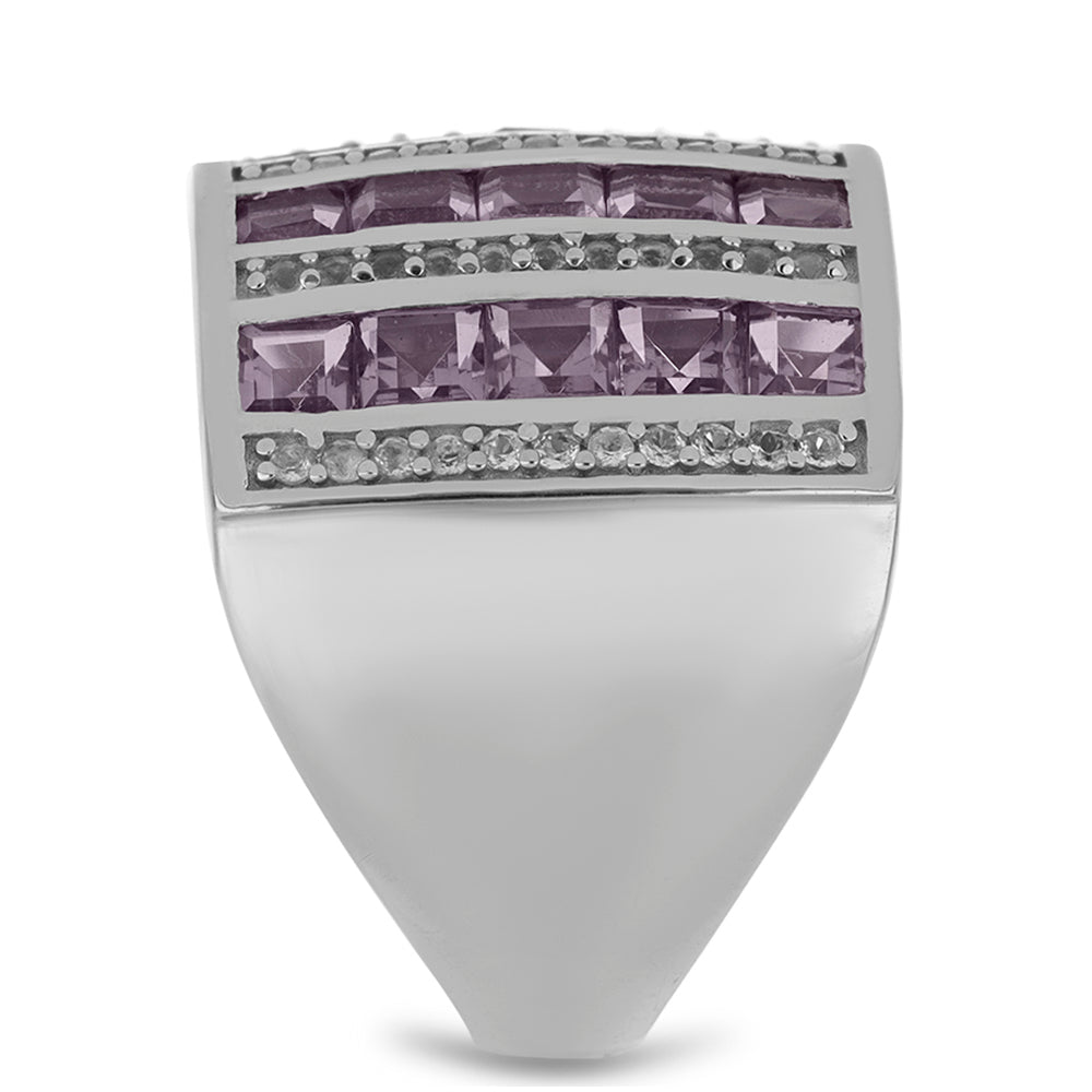 Anillo de Plata con Amatista Rosa de Francia y Topacio Blanco 4 