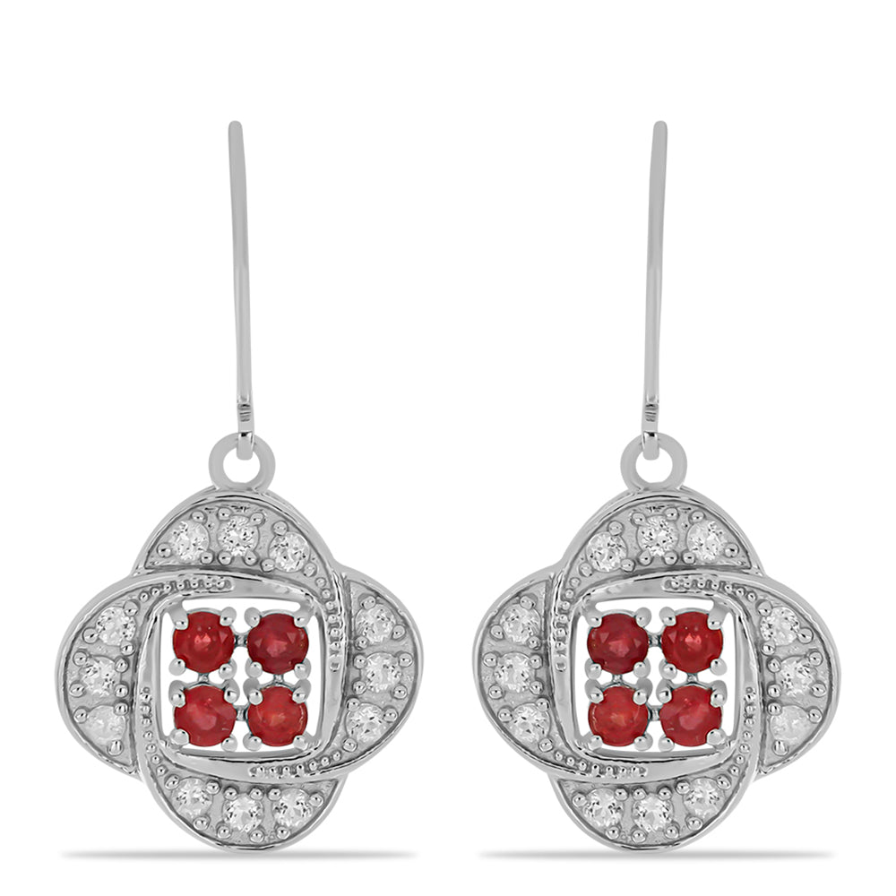 Pendientes de Plata con Rubí de Madagascar y Topacio Blanco 1 