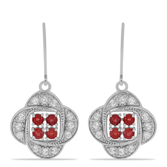 Pendientes de Plata con Rubí de Madagascar y Topacio Blanco