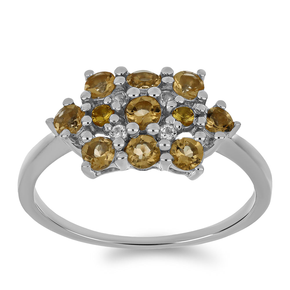 Anillo de Plata con Citrino de los Montes Urales y Topacio Blanco 3 