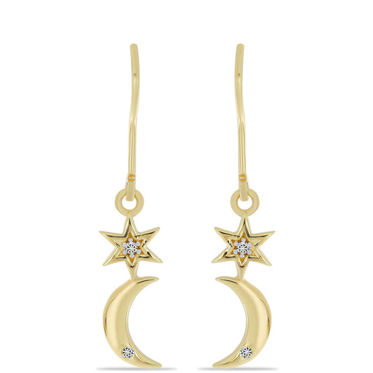 Pendientes de Plata Bañada en Oro con Diamante blanco