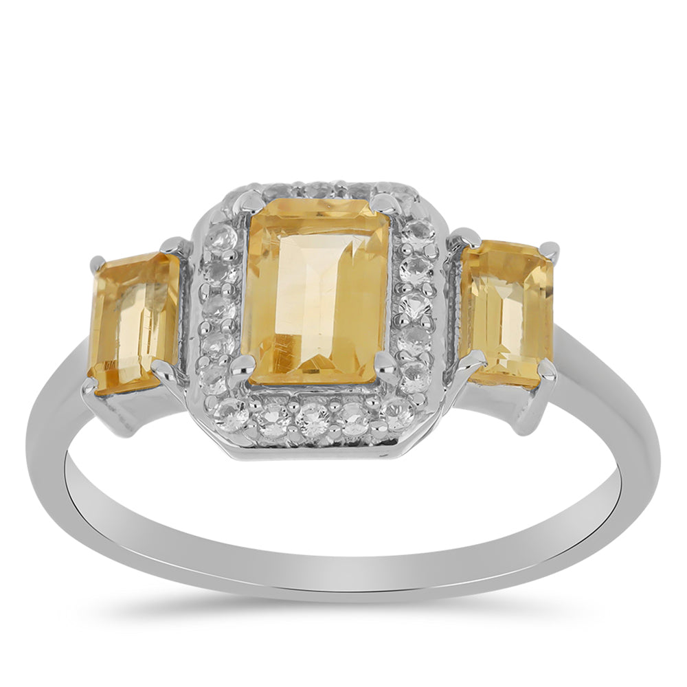 Anillo de Plata con Citrino de los Montes Urales y Topacio Blanco 3 