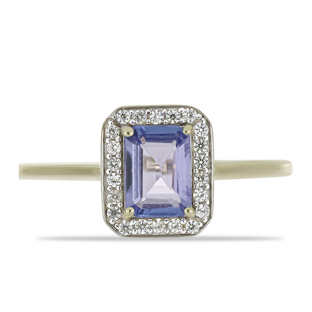 Anillo de Oro 9K con Tanzanita AAA y Zircón blanco natural